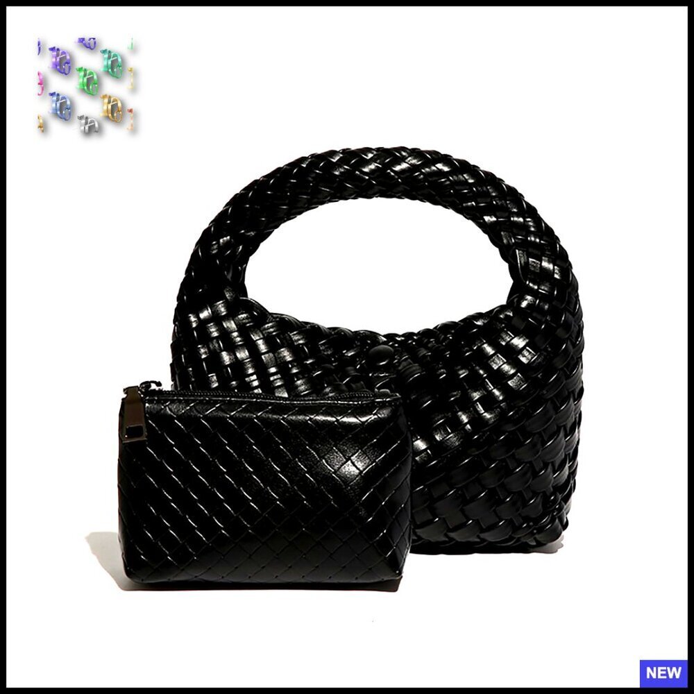 Woven Vegan Leather Crossbody Bag Set Hobo Style Lightweight Adjustable Strap